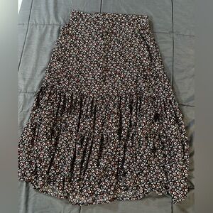 Maurices Black Floral Smocked Mini Skirt with Rust and White Blooms